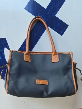 Dooney & Bourke Navy Blue Leather Trim Canvas Tote Bag